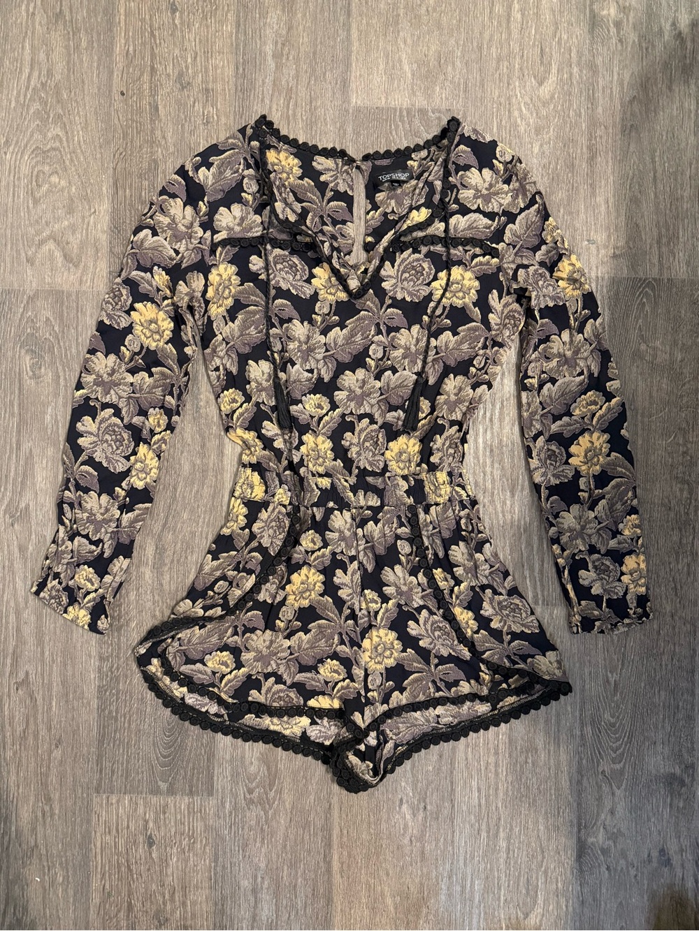 Topshop Black Floral Romper with Yellow Accents